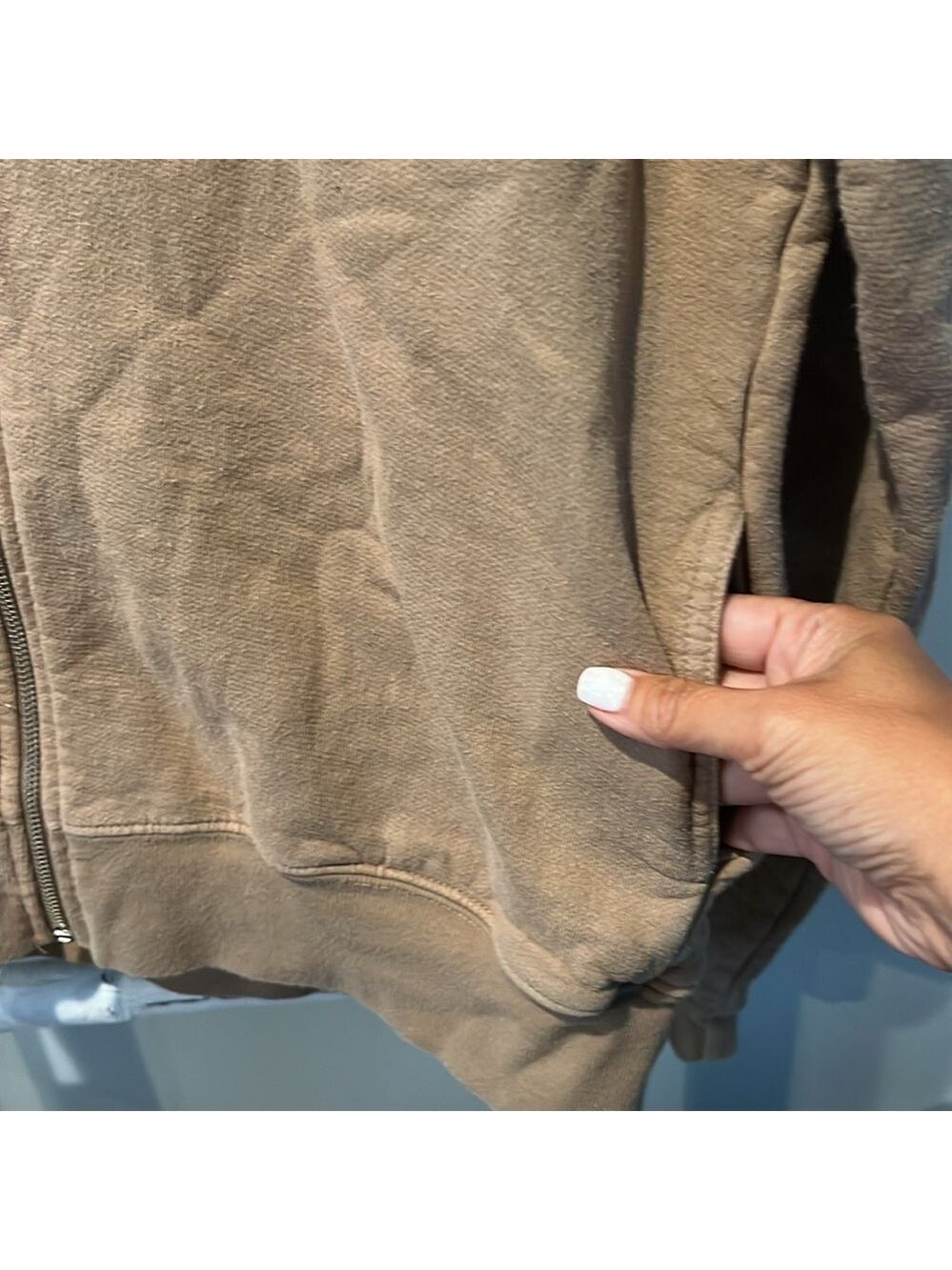 Good American Light Brown boyfriend Zip-Up Hoodie size 0 oversized small - Picture 5 of 8